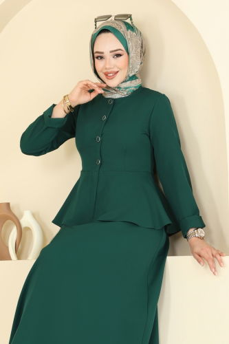 moda selvim Önden Düğmeli Etekli Takım 2677SL432 Zümrüt - Thumbnail