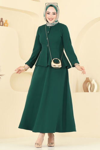 moda selvim Önden Düğmeli Etekli Takım 2677SL432 Zümrüt - Thumbnail