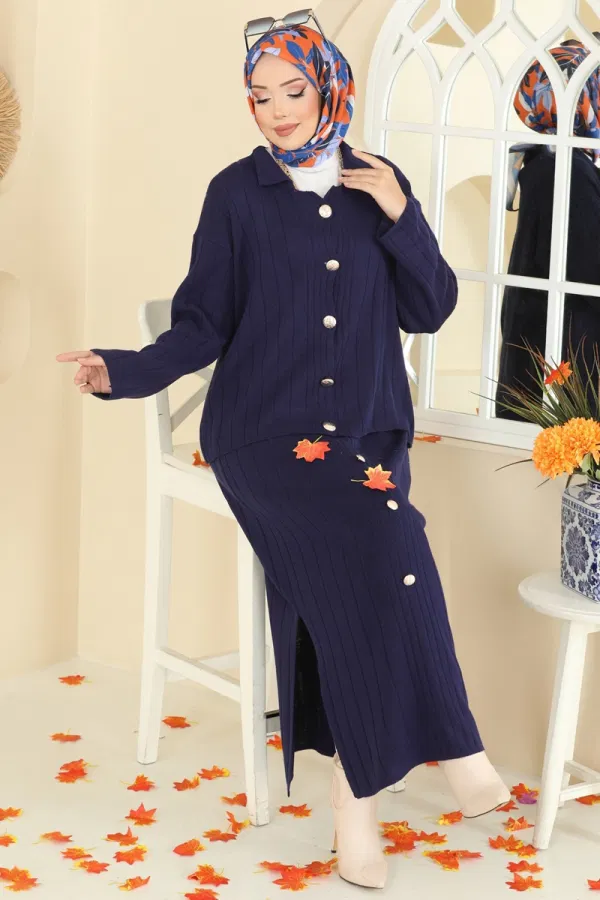 Modaselvim Kombin Önden Düğmeli Etekli Takım 2757AYD574 Laci