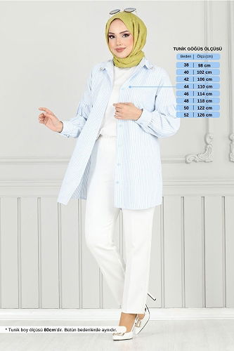 moda selvim Önden Düğmeli Gömlek 3093HBS932-M Mavi - Thumbnail