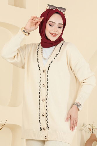 moda selvim Önden Düğmeli Hırkalı Takım 25302BRZ597 Taş - Thumbnail