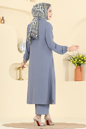 moda selvim Önden Düğmeli İkili Takım 3031SMD1186 Gri - Thumbnail