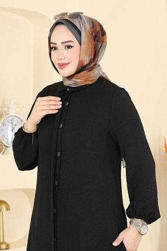 moda selvim Önden Düğmeli İkili Takım 3031SMD1186 Siyah - Thumbnail