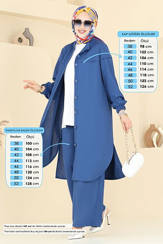 moda selvim Önden Düğmeli İkili Takım 330DVL817 İndigo - Thumbnail