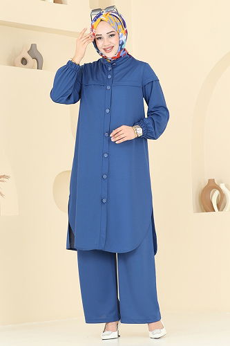 moda selvim Önden Düğmeli İkili Takım 330DVL817 İndigo - Thumbnail