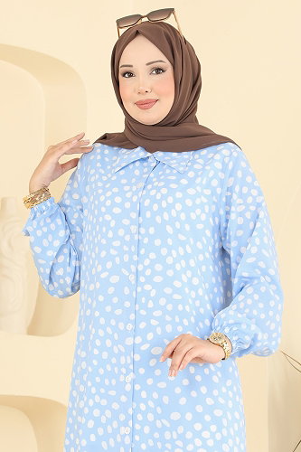 moda selvim Önden Düğmeli Jesika Tunik 219NZRK1200 Bebe Mavisi - Thumbnail