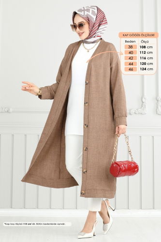 moda selvim Önden Düğmeli Kap 1839LVN1041 Açık Kahve - Thumbnail