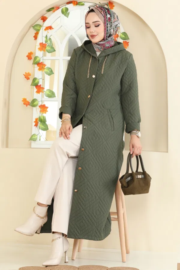 Modaselvim Kap / Kaban Önden Düğmeli Kapitone Kap 1314ORG1169 Haki