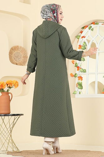 moda selvim Önden Düğmeli Kapitone Kap 1314ORG1169 Haki - Thumbnail