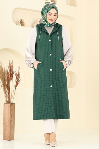 moda selvim Önden Düğmeli Kapitone Yelek 1975TRT545 Zümrüt - Thumbnail
