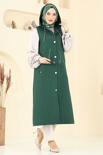 moda selvim Önden Düğmeli Kapitone Yelek 1975TRT545 Zümrüt - Thumbnail