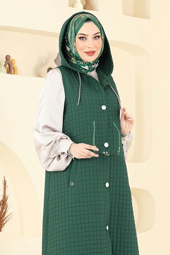 moda selvim Önden Düğmeli Kapitone Yelek 1975TRT545 Zümrüt - Thumbnail