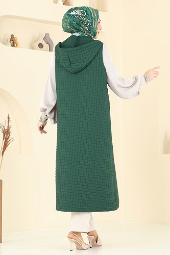 moda selvim Önden Düğmeli Kapitone Yelek 1975TRT545 Zümrüt - Thumbnail