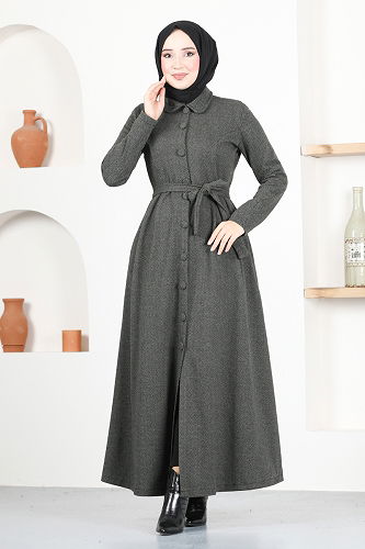 moda selvim Önden Düğmeli Kaşe Kaban MSL4025-M Haki - Thumbnail