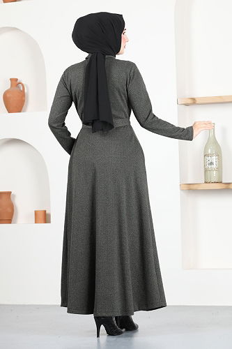 moda selvim Önden Düğmeli Kaşe Kaban MSL4025-M Haki - Thumbnail