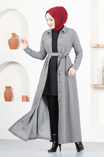 moda selvim Önden Düğmeli Kaşe Kaban MSL4025-M Vizyon - Thumbnail