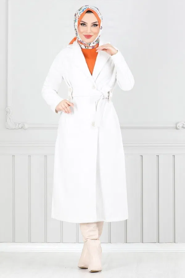 Modaselvim SEPETTE NET %20+%20 İNDİRİM Önden Düğmeli Kaşe Kaban MSL5966-M Ekru