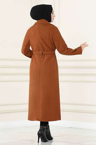 moda selvim Önden Düğmeli Kaşe Kaban MSL5966-M Kiremit - Thumbnail