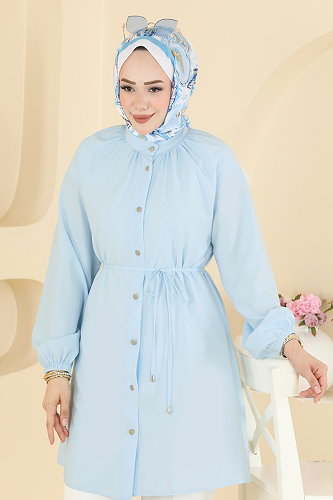 moda selvim Önden Düğmeli Kemerli Tunik 2932SLK540 Bebe Mavisi - Thumbnail