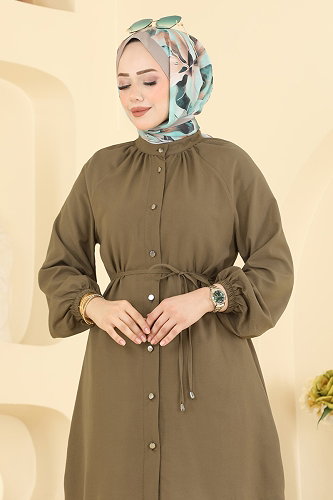 moda selvim Önden Düğmeli Kemerli Tunik 2932SLK540 Haki - Thumbnail