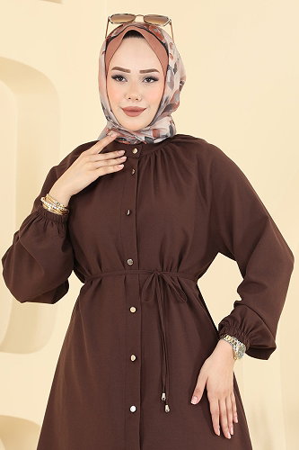 moda selvim Önden Düğmeli Kemerli Tunik 2932SLK540 Kahve - Thumbnail