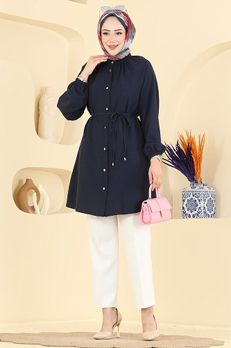 moda selvim Önden Düğmeli Kemerli Tunik 2932SLK540 Laci - Thumbnail