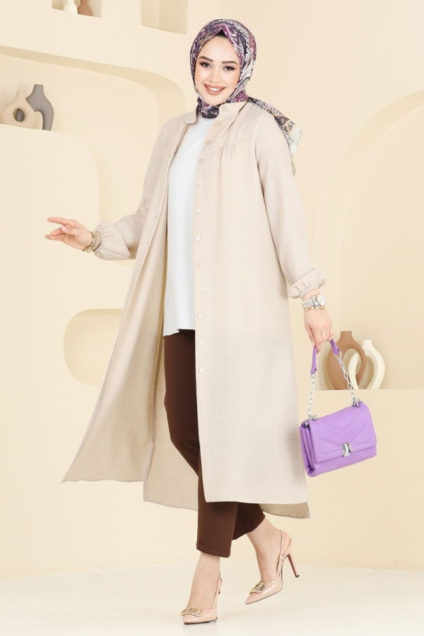 Önden Düğmeli Tunik 6170BSK463 Taş