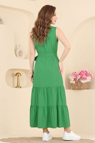 moda selvim Önden Düğmeli Kolsuz Elbise 55291JNT1202 Benetton Yeşili - Thumbnail