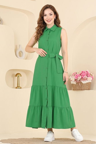 moda selvim Önden Düğmeli Kolsuz Elbise 55291JNT1202 Benetton Yeşili - Thumbnail