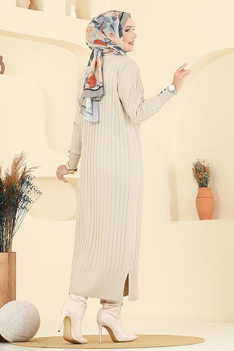 moda selvim Önden Düğmeli Merserize Hırka 3257BRZ597 Taş - Thumbnail