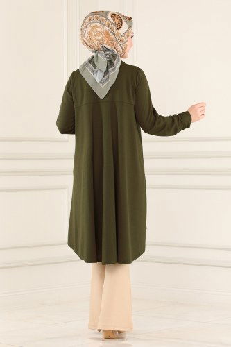 moda selvim Peplum Mira Tesettür Tunik 1526UKB139 Haki - Thumbnail