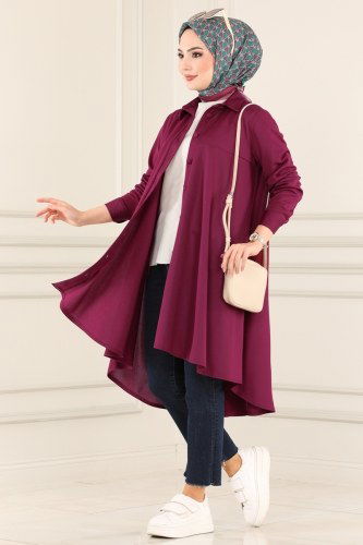 moda selvim Peplum Mira Tesettür Tunik 1526UKB139 Mürdüm - Thumbnail