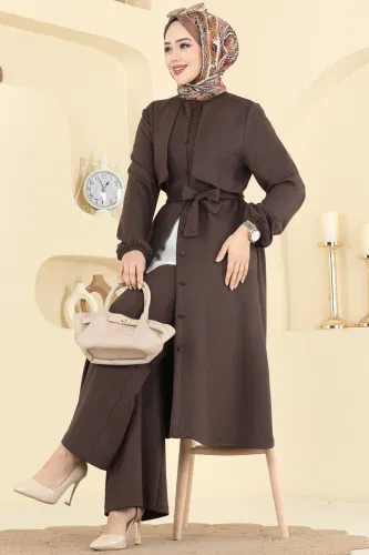 A.S.N. - Önden Düğmeli Modal Takım 322ASN888 Acı Kahve