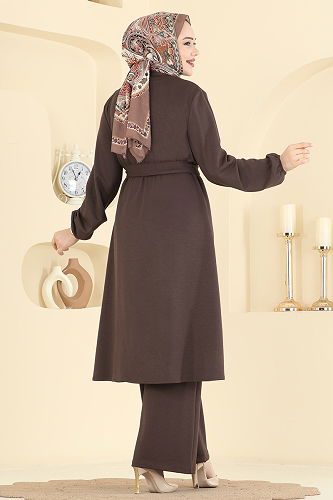 moda selvim Önden Düğmeli Modal Takım 322ASN888 Acı Kahve - Thumbnail