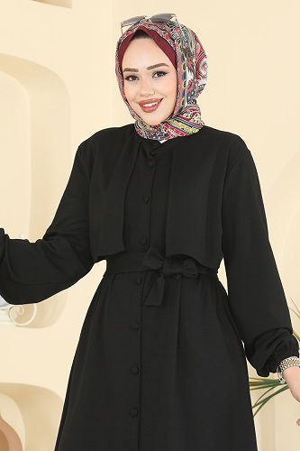 moda selvim Önden Düğmeli Modal Takım 322ASN888 Siyah - Thumbnail