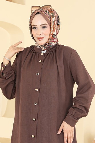 moda selvim Önden Düğmeli Müslin 2 li Takım 9253PLK541 Kahve - Thumbnail