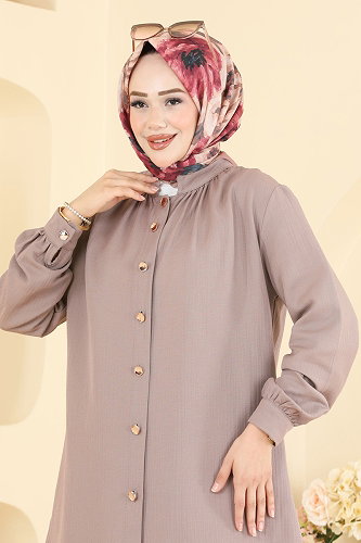 moda selvim Önden Düğmeli Müslin 2 li Takım 9253PLK541 Pudra Vizyon - Thumbnail
