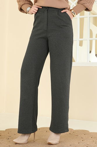 moda selvim Önden Düğmeli Palazzo Pantolon 4131PM271 Haki - Thumbnail