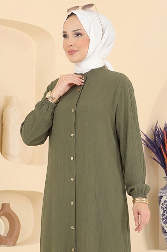 moda selvim Önden Düğmeli Şık Takım 014ZMRK1203 Haki - Thumbnail