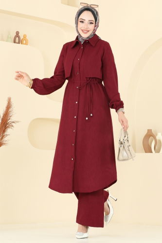 moda selvim Önden Düğmeli Sofia Takım 2674SL432 Bordo - Thumbnail