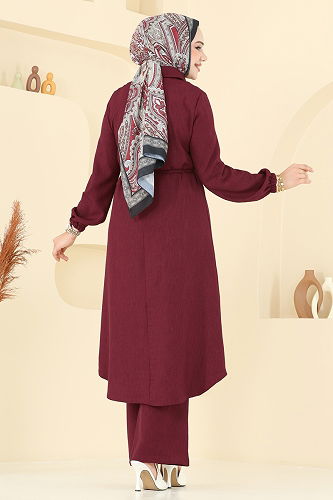 moda selvim Önden Düğmeli Sofia Takım 2674SL432 Bordo - Thumbnail