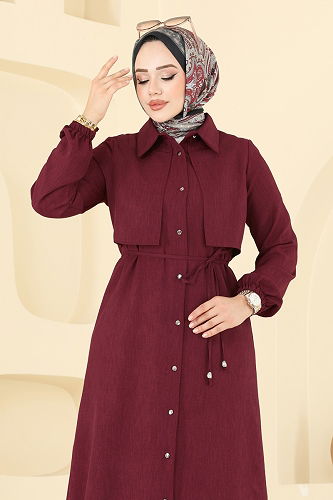 moda selvim Önden Düğmeli Sofia Takım 2674SL432 Bordo - Thumbnail