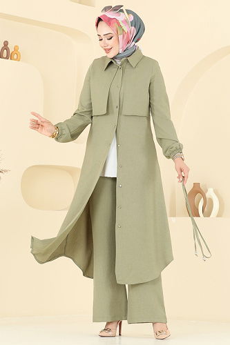 moda selvim Önden Düğmeli Sofia Takım 2674SL432 Çağla - Thumbnail