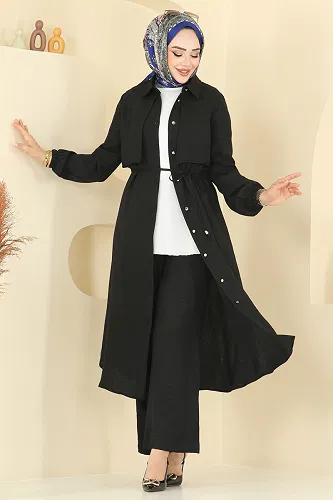 moda selvim Önden Düğmeli Sofia Takım 2674SL432 Siyah - Thumbnail