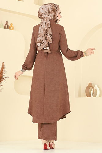 moda selvim Önden Düğmeli Sofia Takım 2674SL432 Taba - Thumbnail