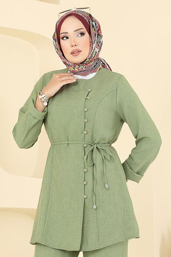 moda selvim Önden Düğmeli Sofia Takım 2720SL432 Çağla - Thumbnail