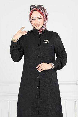 moda selvim Önden Düğmeli Sofia Takım 407DVL817 Siyah - Thumbnail