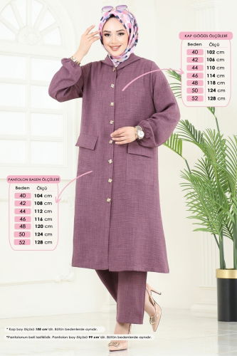 moda selvim Önden Düğmeli Takım 145HBS856 Koyu Lila - Thumbnail