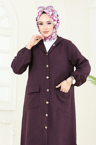 moda selvim Önden Düğmeli Takım 145HBS856 Mürdüm - Thumbnail