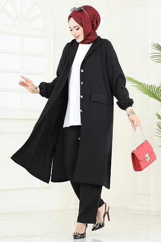 moda selvim Önden Düğmeli Takım 145HBS856 Siyah - Thumbnail